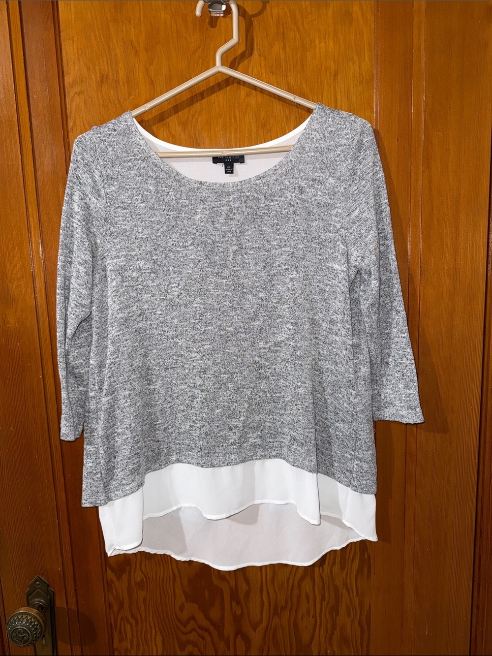 The Limited Gray Knit Top with White Chiffon Layer